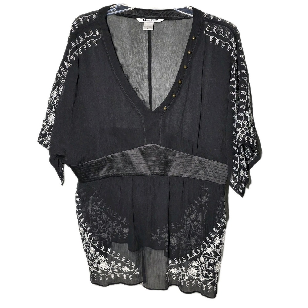 Nygard Collection  Womens Size 14 Black Embroidered 100% Silk Blouse Top